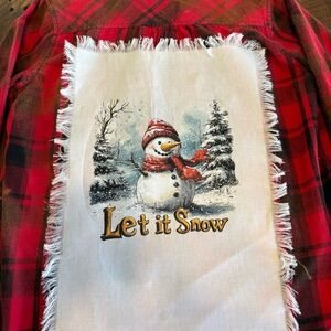 Plaid Red Button Down Shirt with Snowman Design
